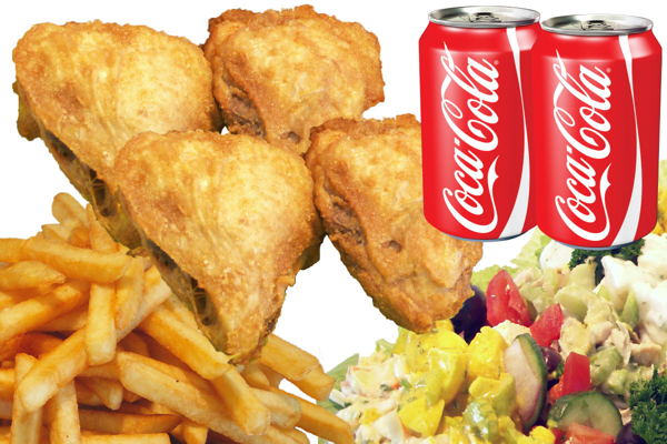 4 Pieces & Small Chips, with Small Salad plus 2 Cans of Drink