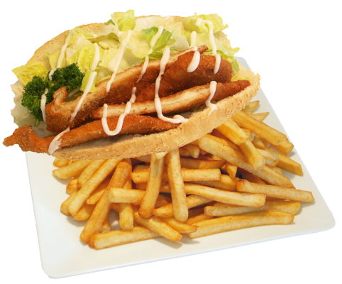 Chicken Schnitzel Fresh Bread Roll with Chips